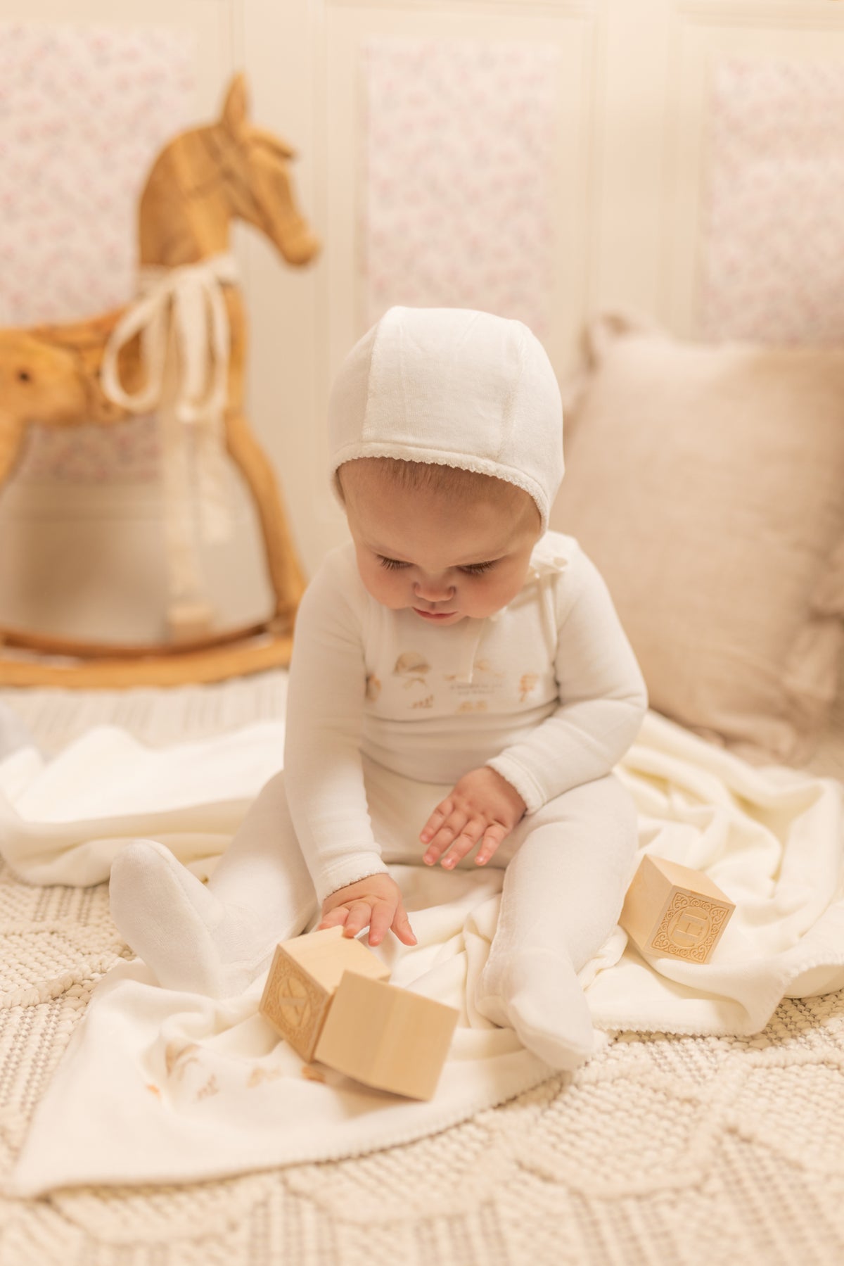 All Things Baby Velour Footie - Chalk White Boys