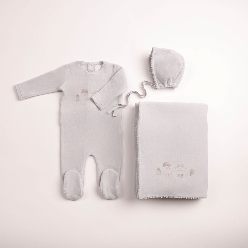 All Things Baby Velour Footie - dusty blue