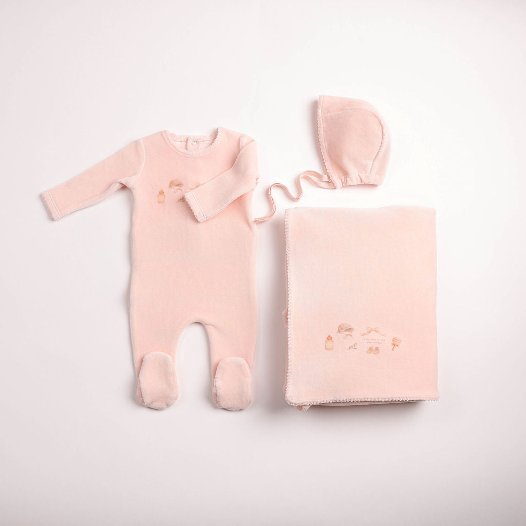 All Things Baby Velour Footie - sand-pink