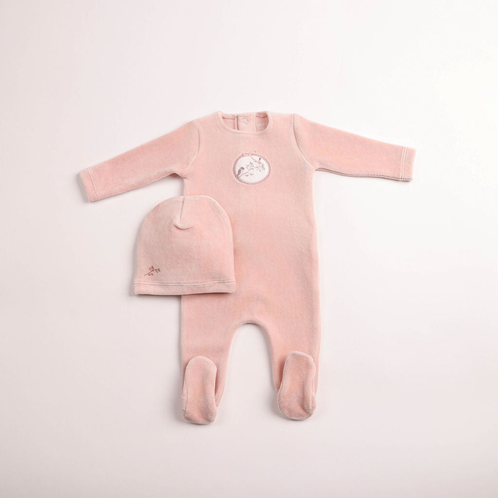 Birdie Branch Velour Footie - dusty-pink
