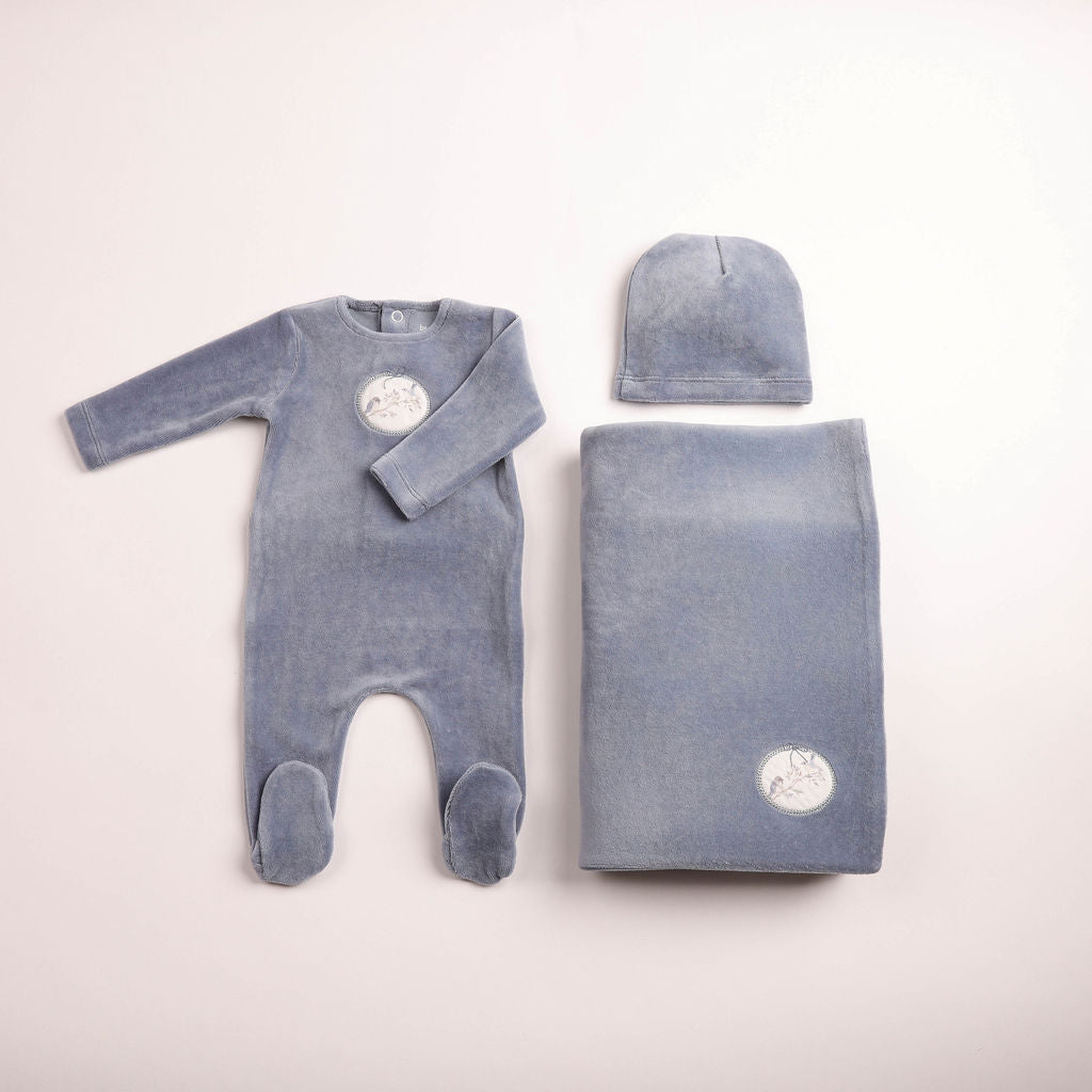 Birdie Branch Velour Footie - indigo