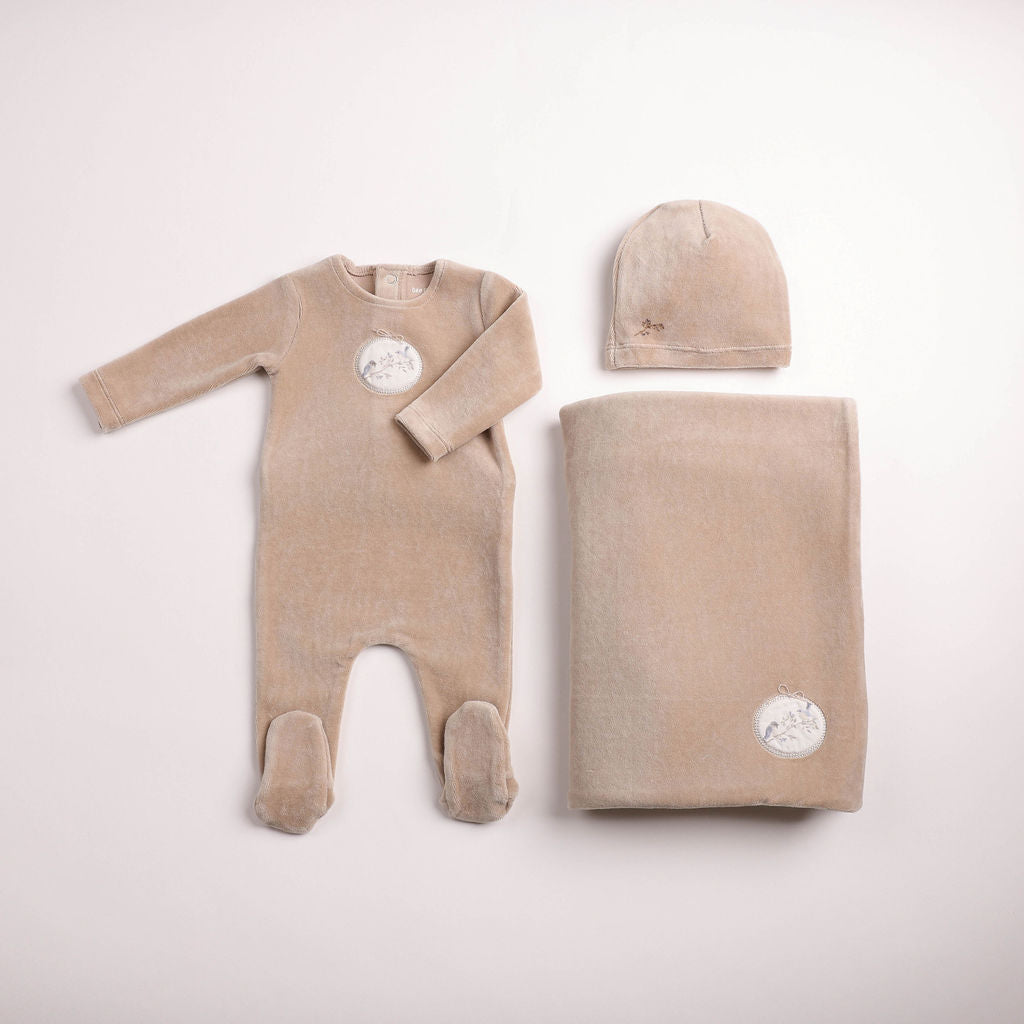 Birdie Branch Velour Footie - oat