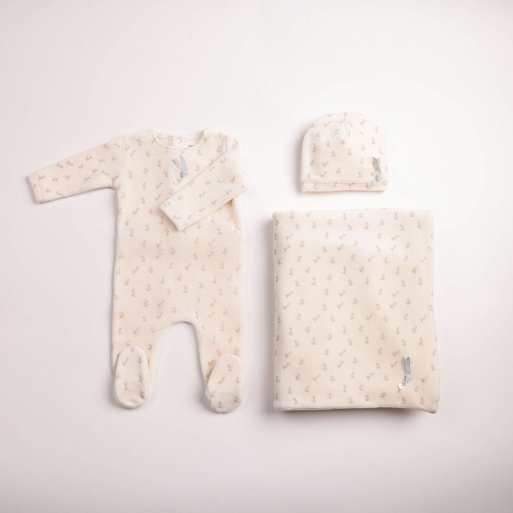 Blossoms Print Velour Footie - linen-boys