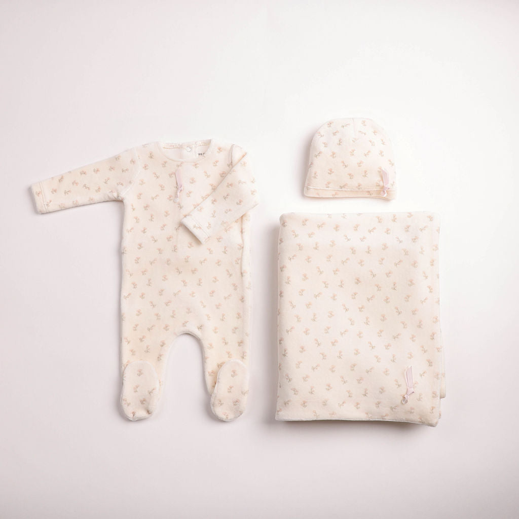 Blossoms Print Velour Footie - linen-girls