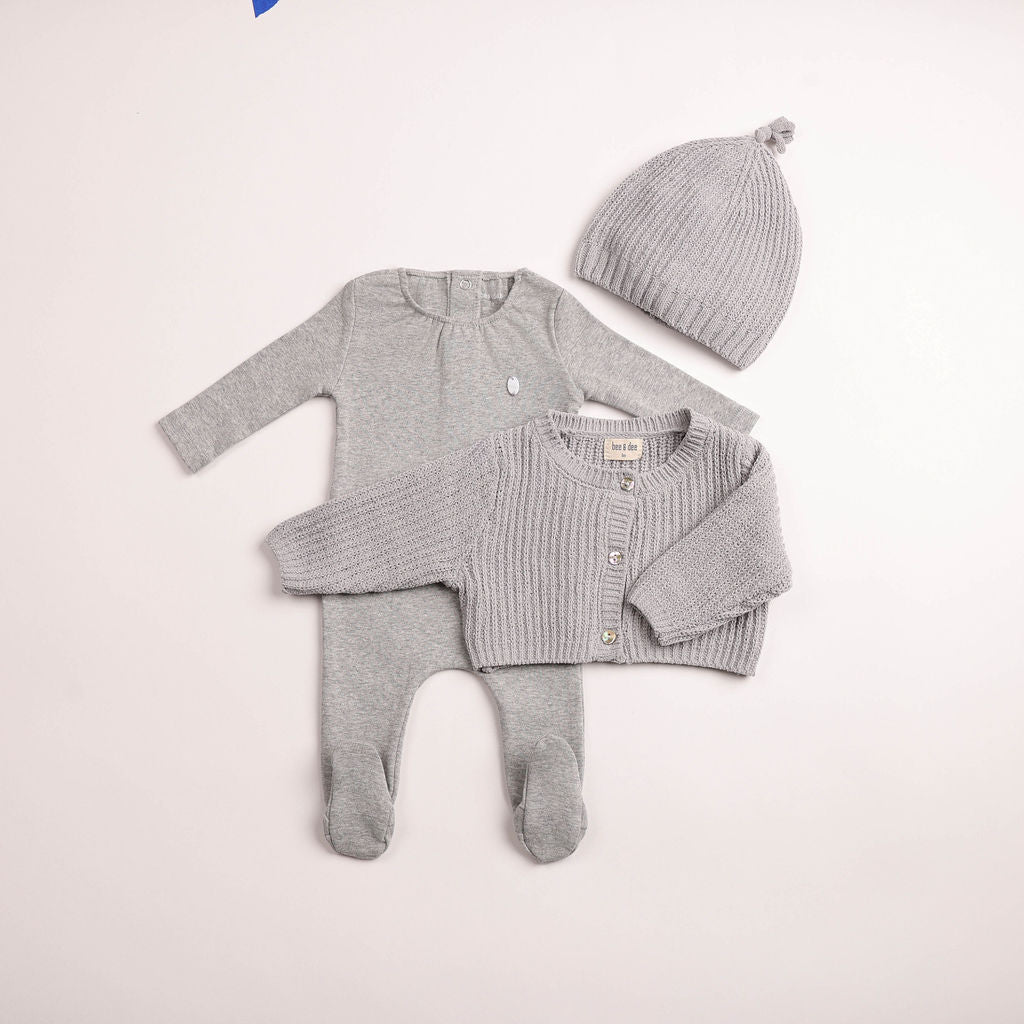 Chenille Cardigan Footie - mid-grey