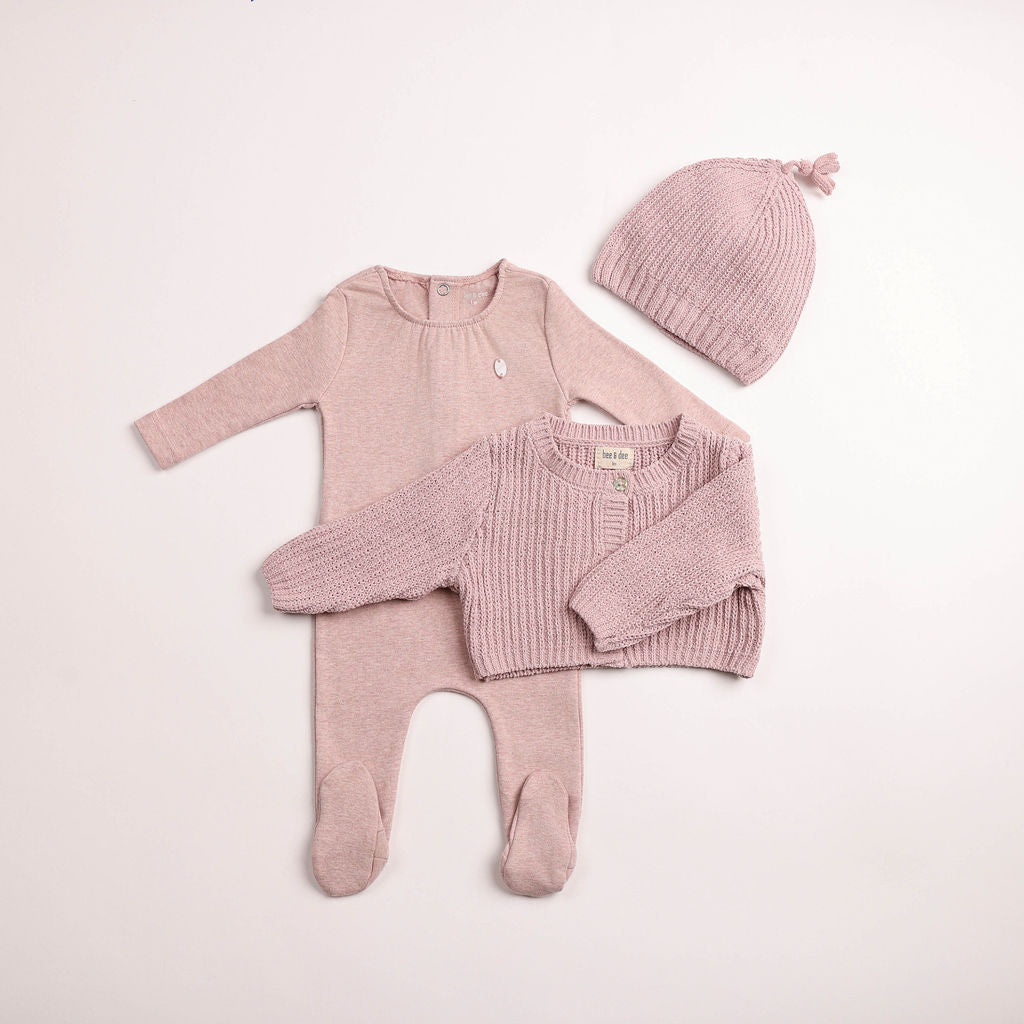 Chenille Cardigan Footie - pink