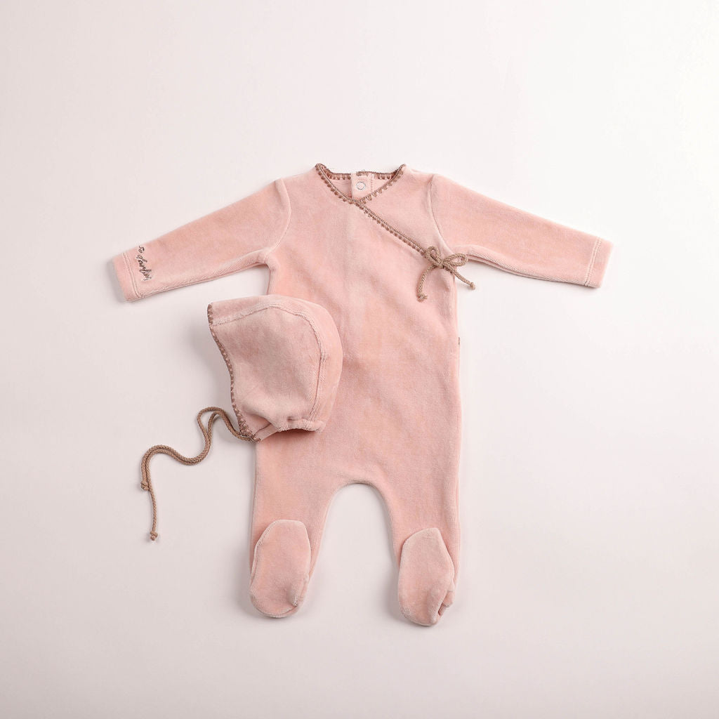 Classic Stitch Velour Footie - rose