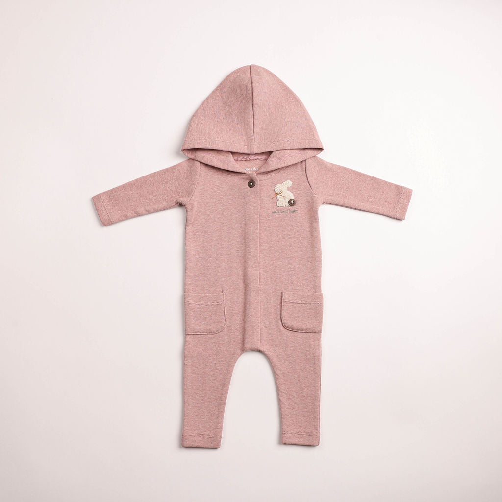 Fuzzy Bunny Hooded Romper - deep-mauve
