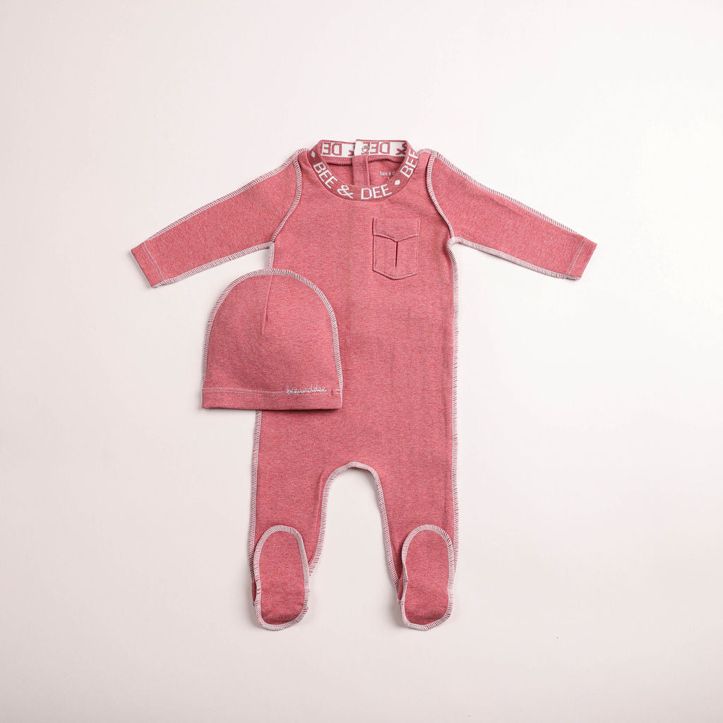 Heathered Seam Footie - pomegranite