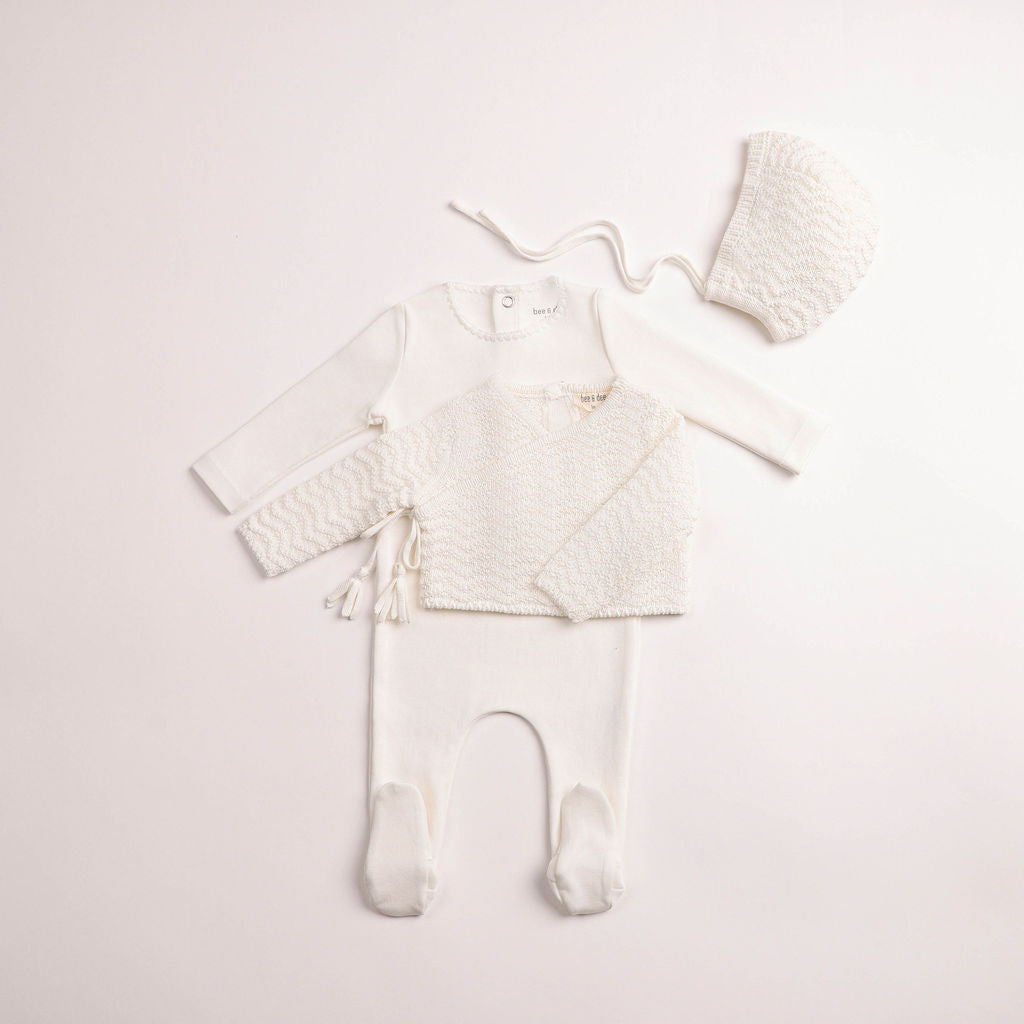 Heringbone Cardigan Footie - Chalk White