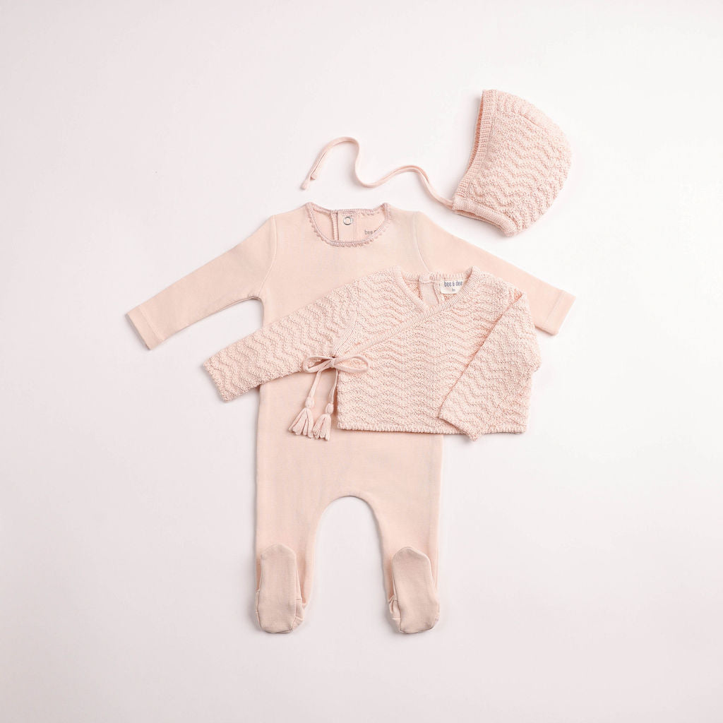 Heringbone Cardigan Footie - pearly-pink