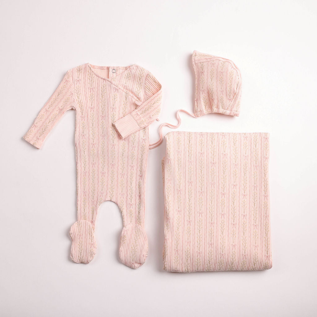 Linear Floral Wrap Footie - ballerina-pink