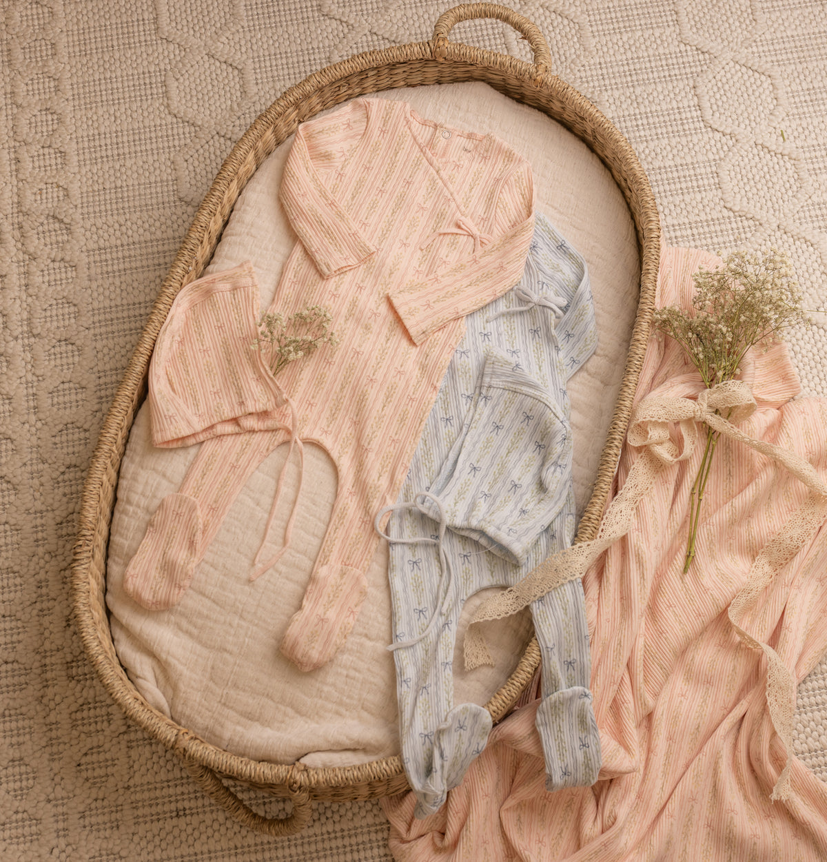 Linear Floral Wrap Footie - Ballerina Pink