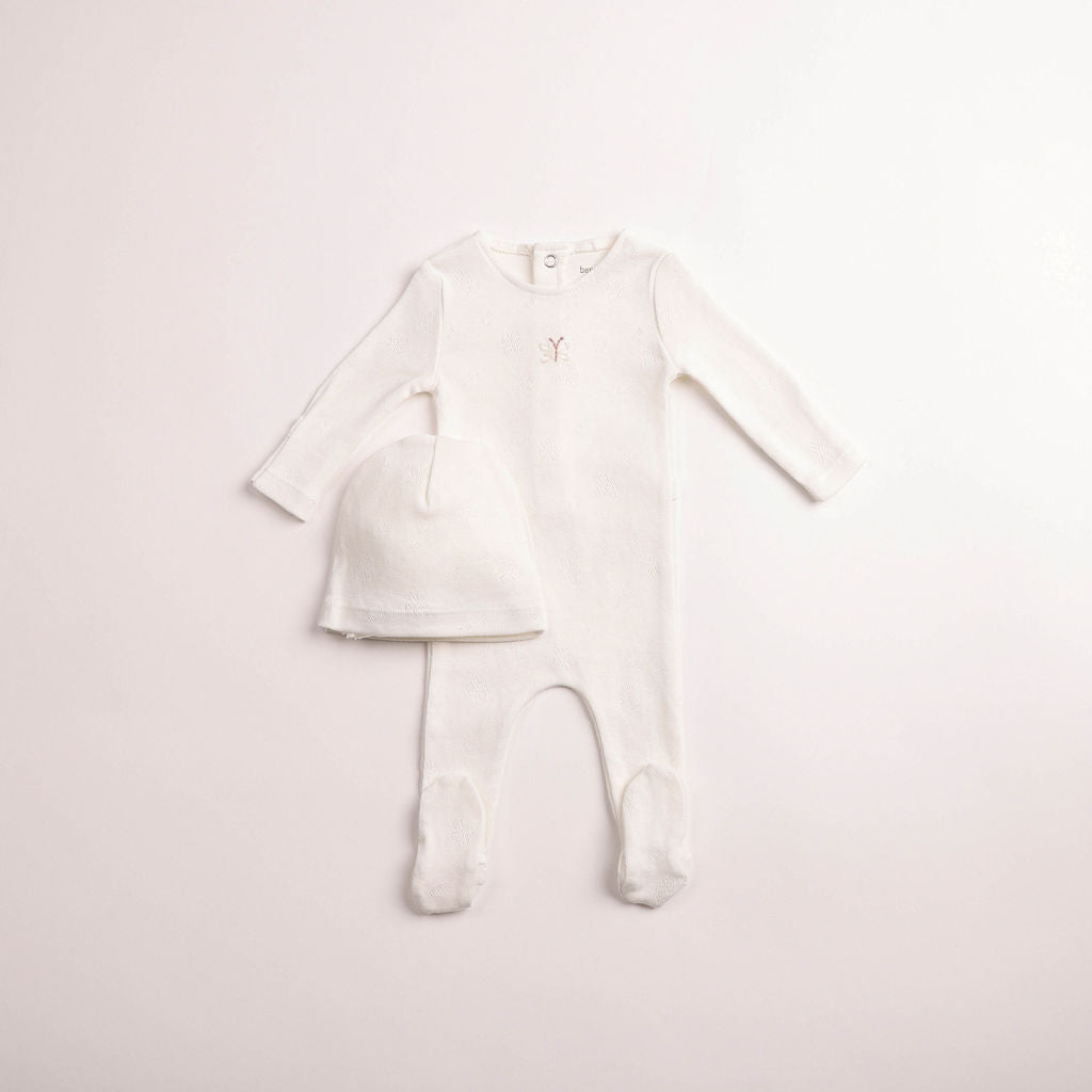 Little Wings Pointelle Footie - chalk white girls