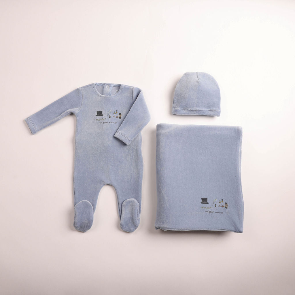 Paraphenalia velour Footie - crystal blue