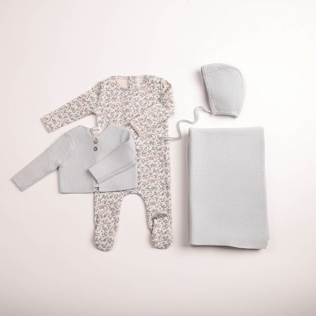 Petit Fleurs Footie and Cardigan - dusty blue