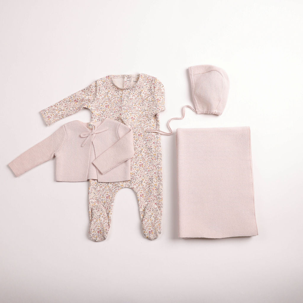 Petit Fleurs Footie and Cardigan - hushed pink