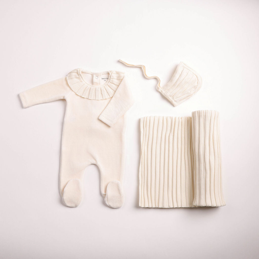 Pleated Knit Footie - linen