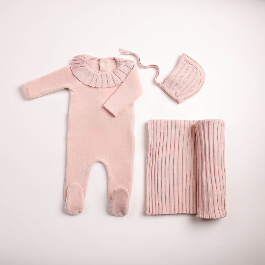 Pleated Knit Footie - sand-pink
