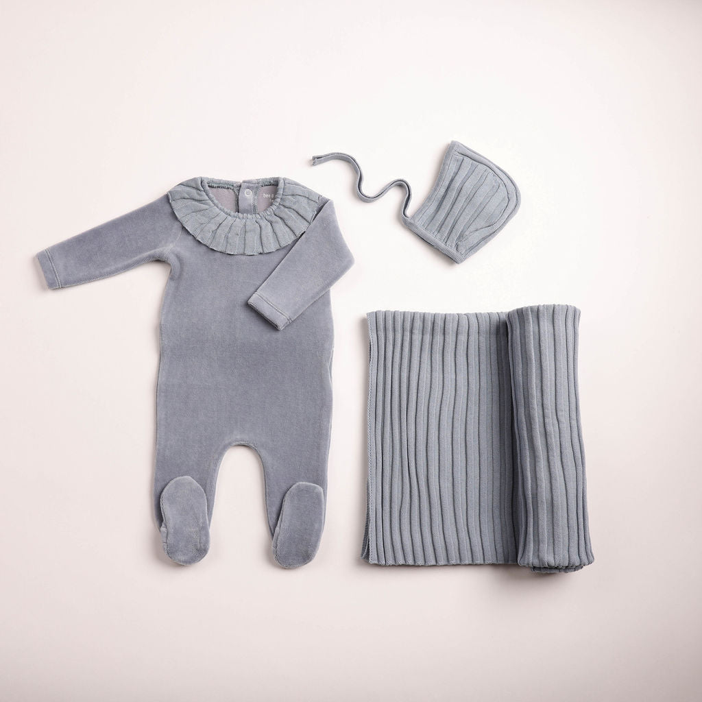Pleated Knit Footie - ocean-blue