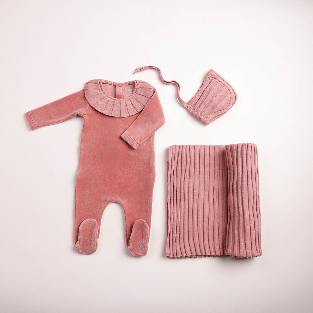 Pleated Knit Footie - pink