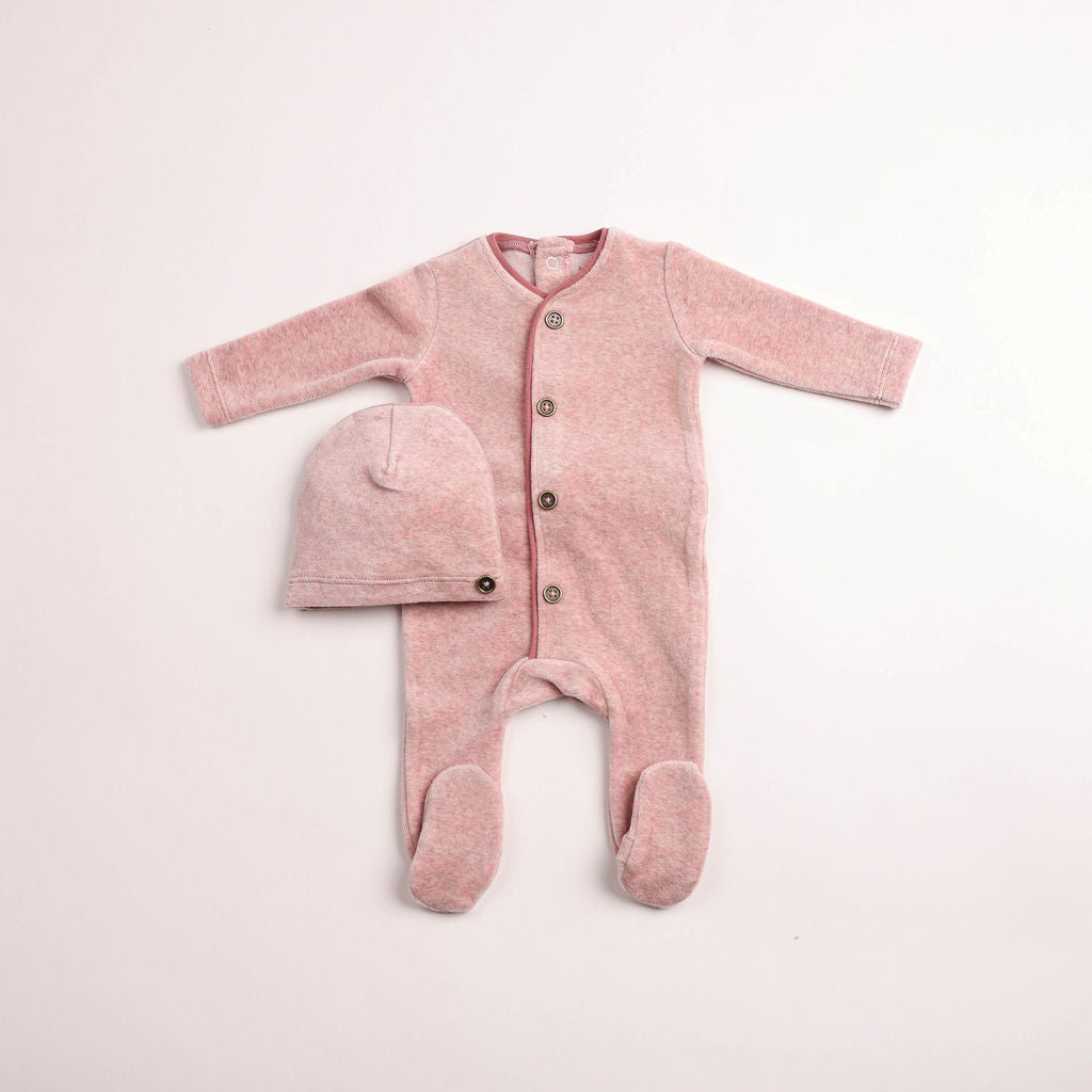 Prim Trim Velour Footie - old-rose