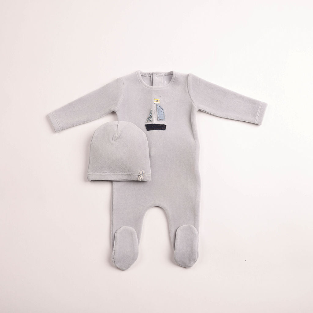 Sail Away Velour Footie - crisp-blue