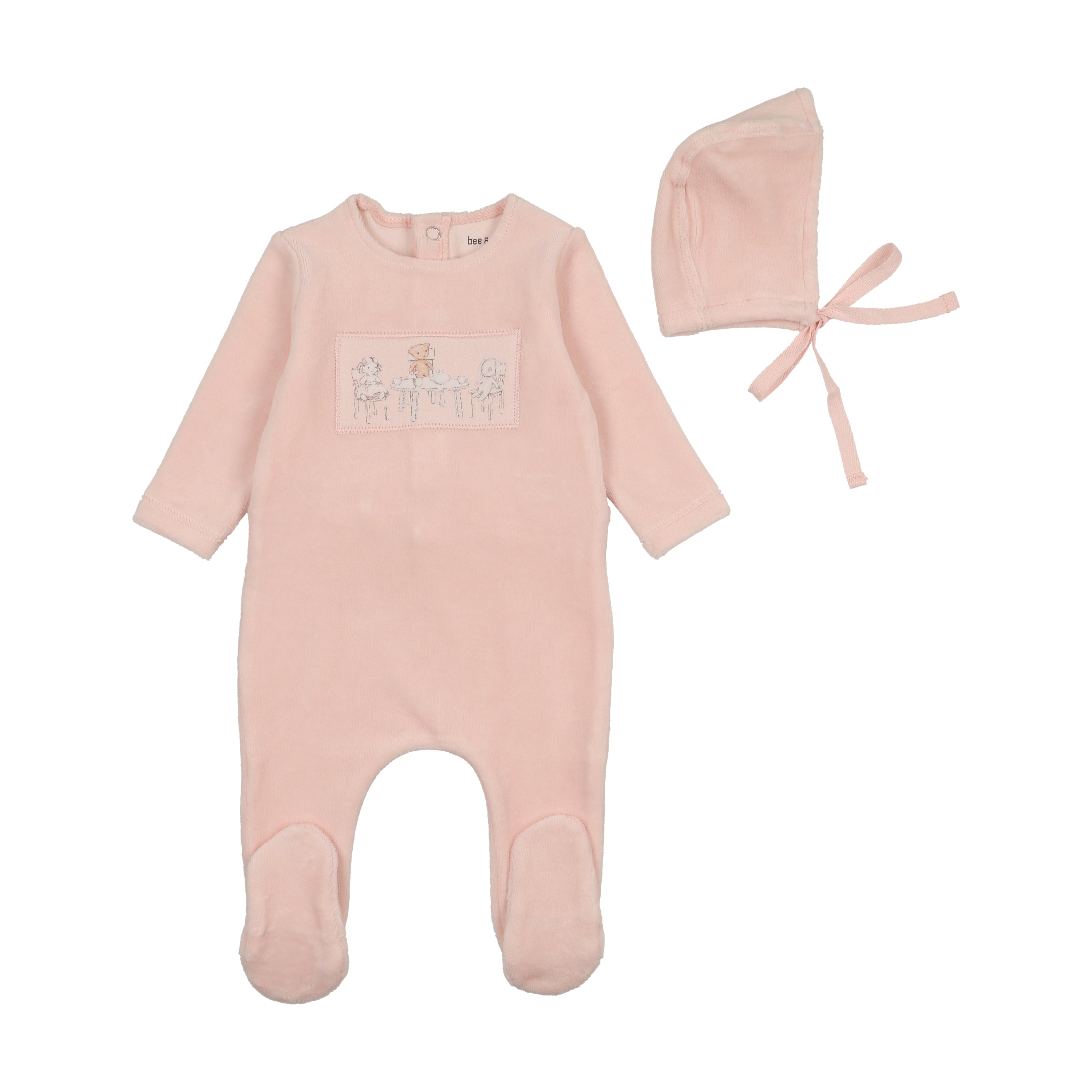 Velour Bunny Footie- Rosewood with Flower