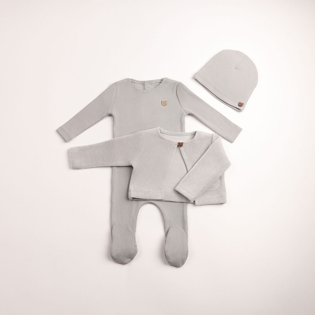 Velour Cardigan Ribbed Footie - London Fog