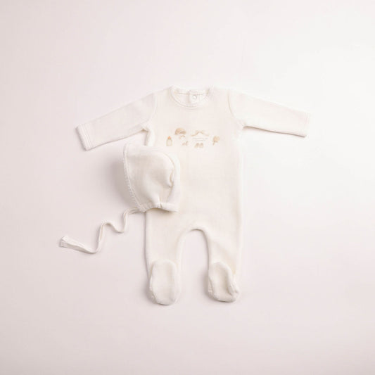 All Things Baby Velour Footie - Chalk White Boys