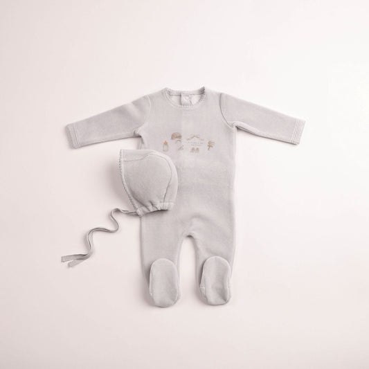 All Things Baby Velour Footie - Dusty Blue
