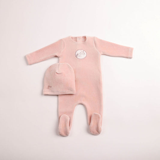 Birdie Branch Velour Footie - Dusty Pink