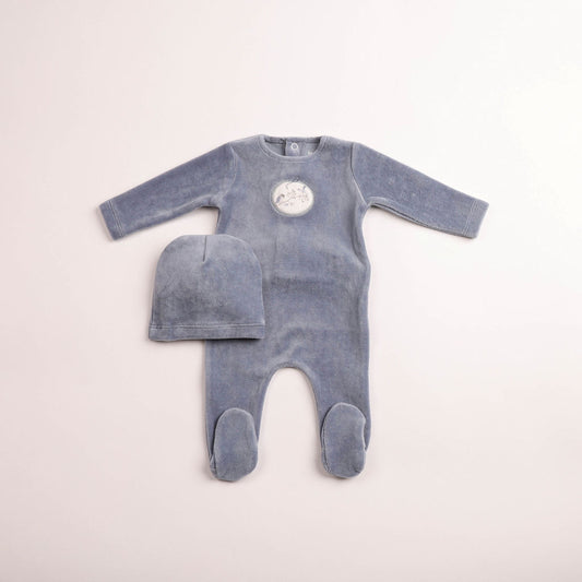 Birdie Branch Velour Footie - Indigo