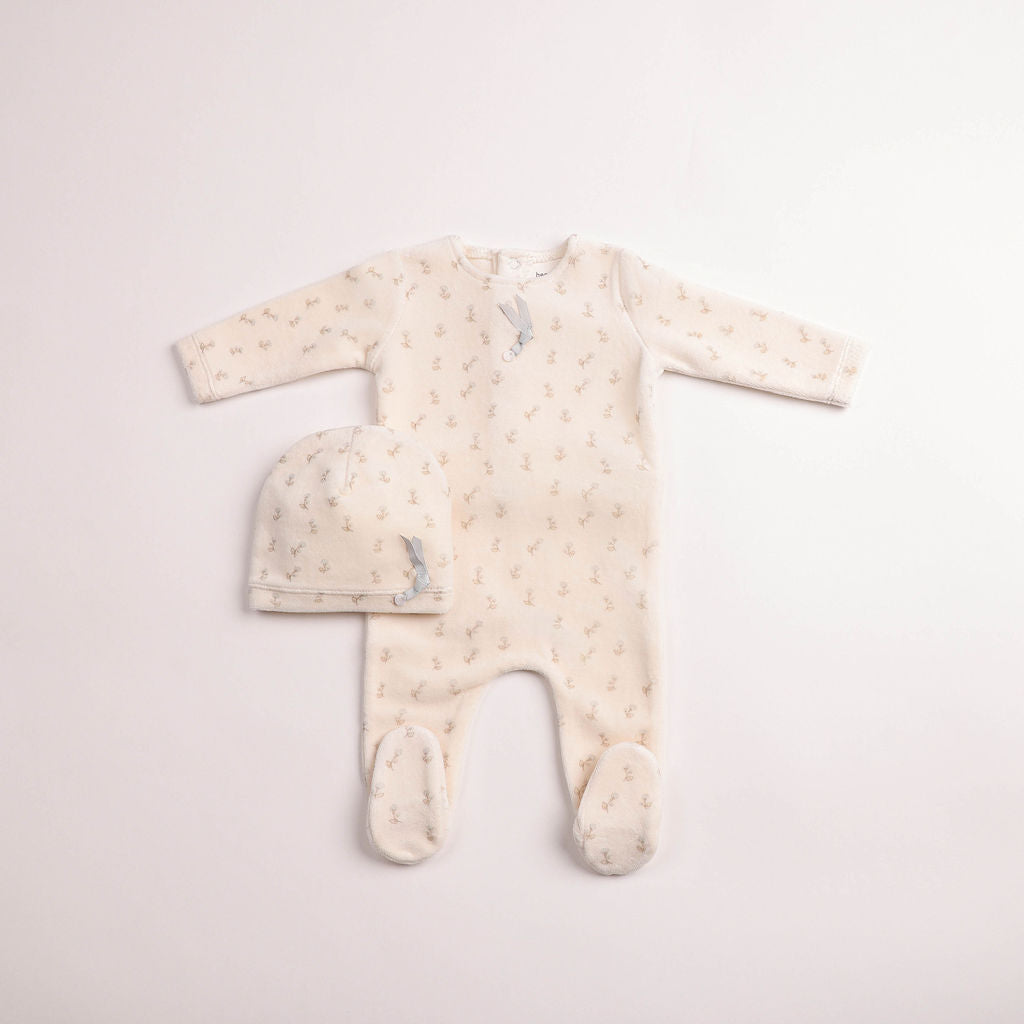 Blossoms Print Velour Footie