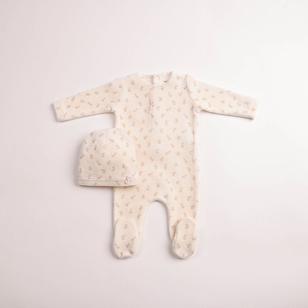 Blossoms Print Velour Footie