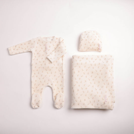 Blossoms Print Velour Layette - Linen Girls