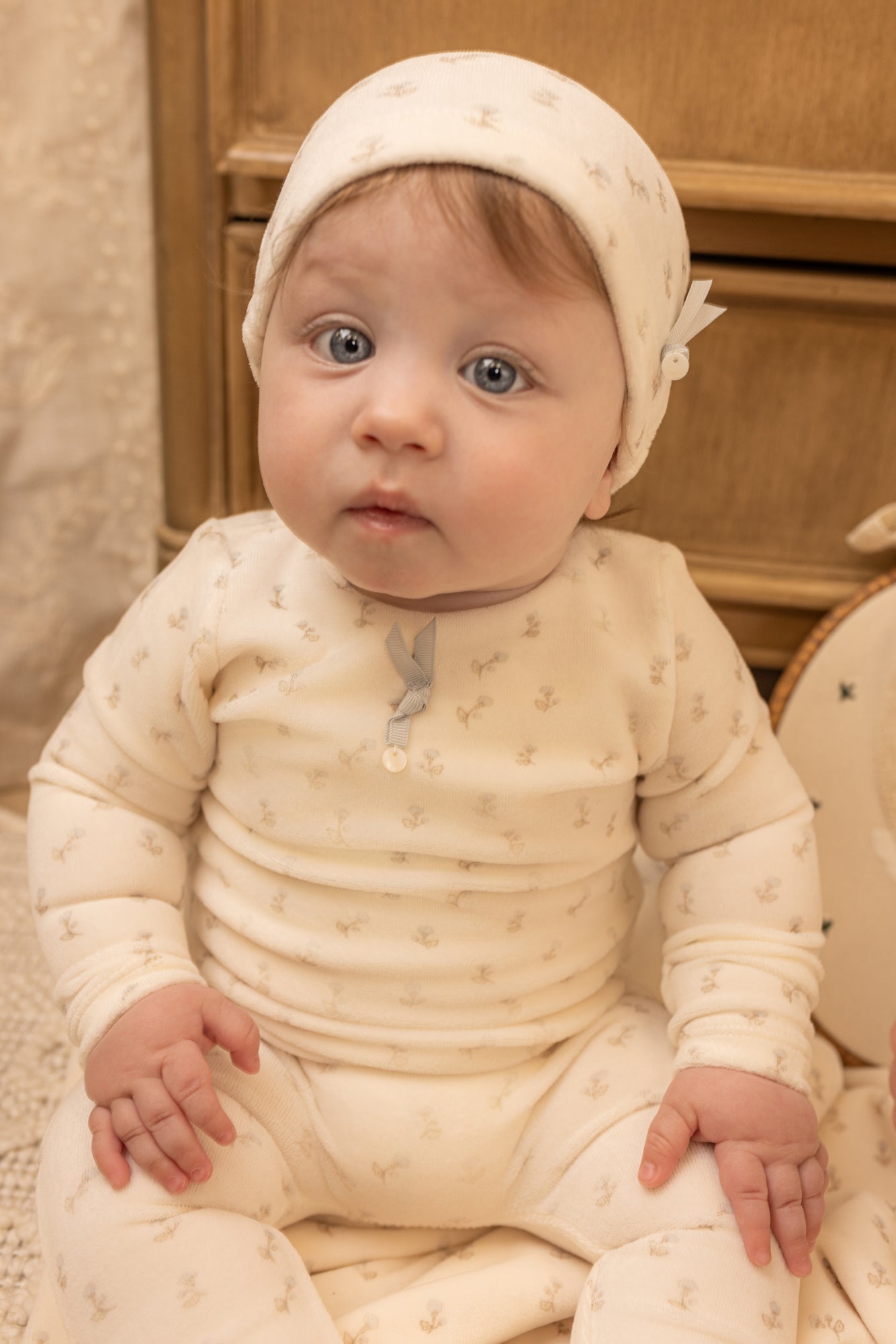 Blossoms Print Velour Layette - Pearly Pink