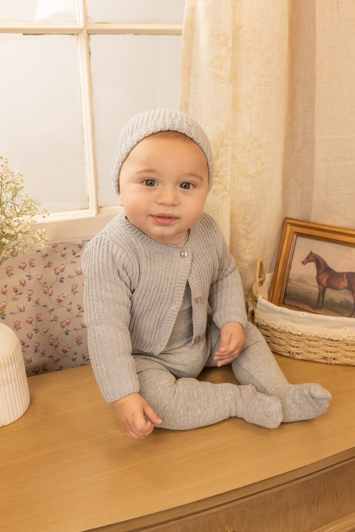 Chenille Cardigan Footie - Mid Grey