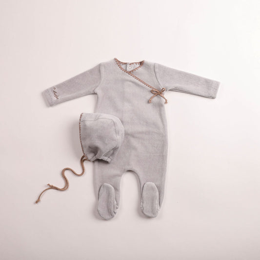 Classic Stitch Velour Footie - Dusty Blue