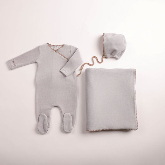 Classic Stitch Velour Layette - Dusty Blue