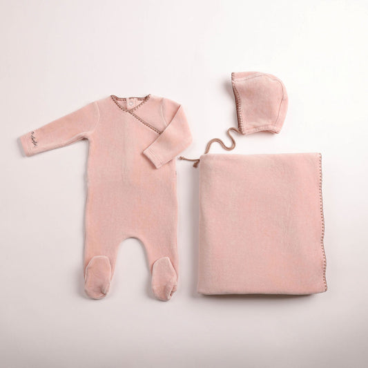 Classic Stitch Velour Layette - Rose
