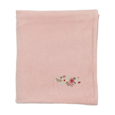 Embroidered Flowers Velour Blanket