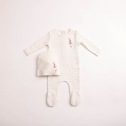 Goose on Script Footie - Linen Girls