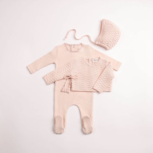 Heringbone Cardigan Footie - Pearly Pink