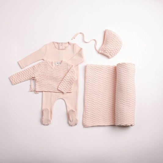 Heringbone Cardigan Layette - Pearly Pink