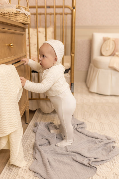 Heringbone Cardigan Layette - Pearly Pink
