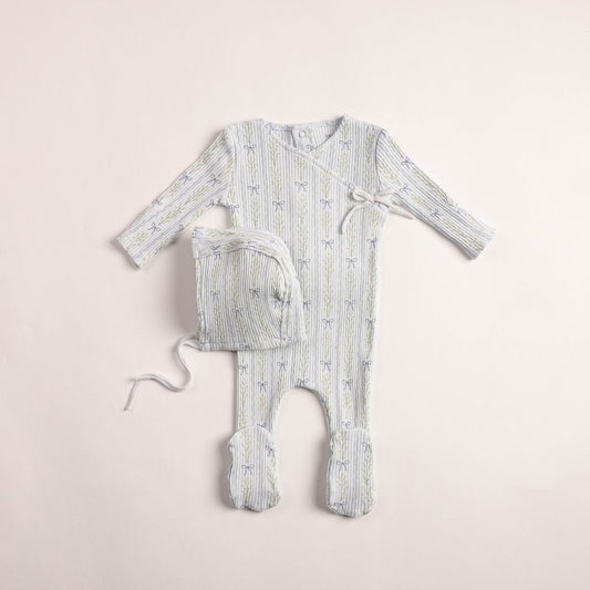 Linear Floral Wrap Footie - Illusion Blue
