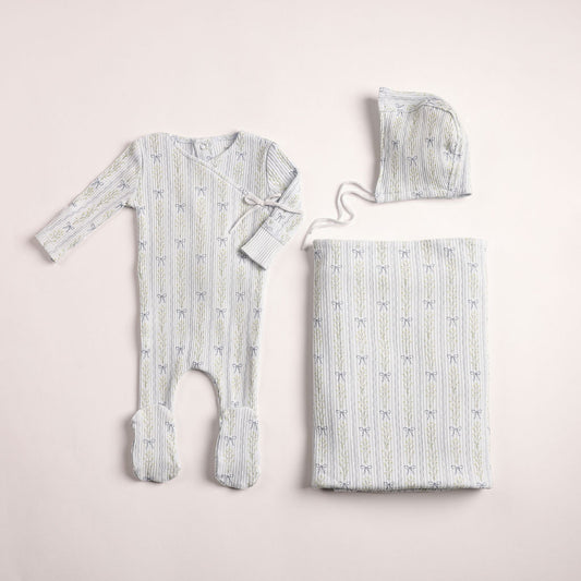 Linear Floral Wrap Layette - Illusion Blue
