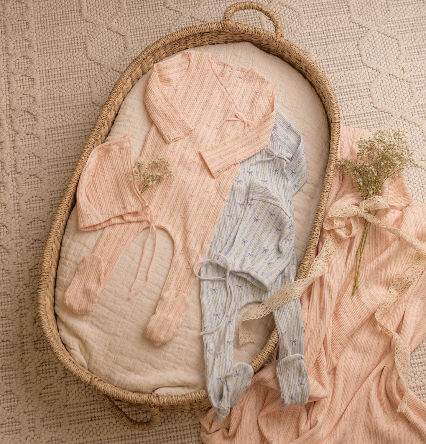 Linear Floral Wrap Layette - Illusion Blue