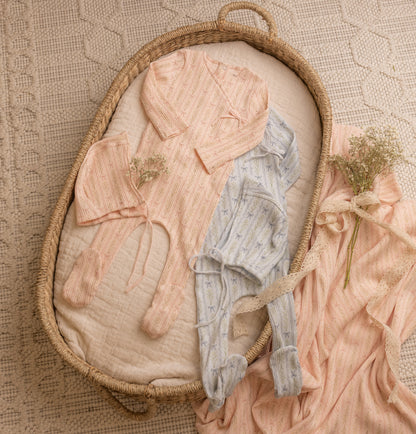 Linear Floral Wrap Layette - Illusion Blue